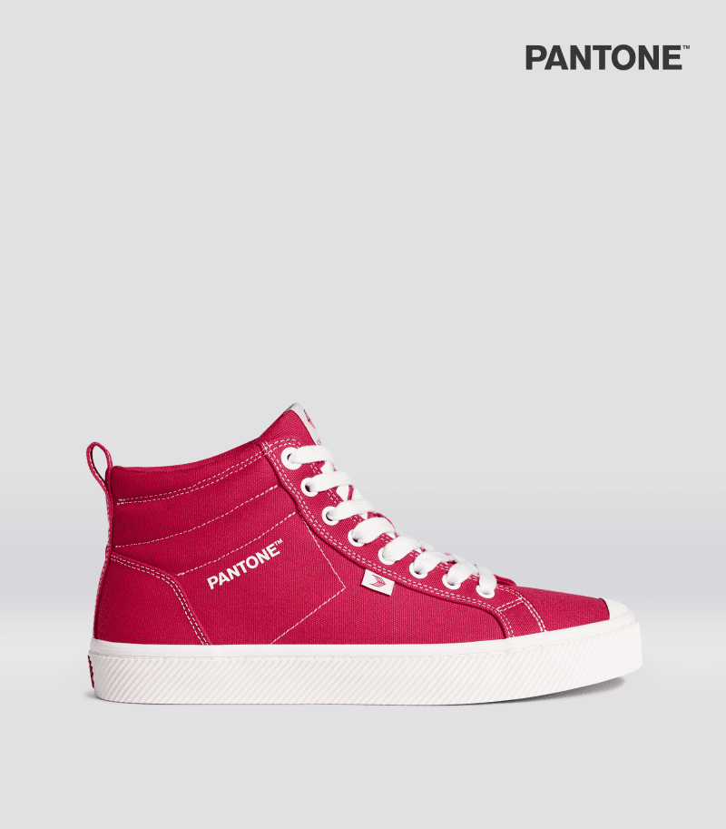 oca high pantone viva magenta off white canvas sneaker.side view