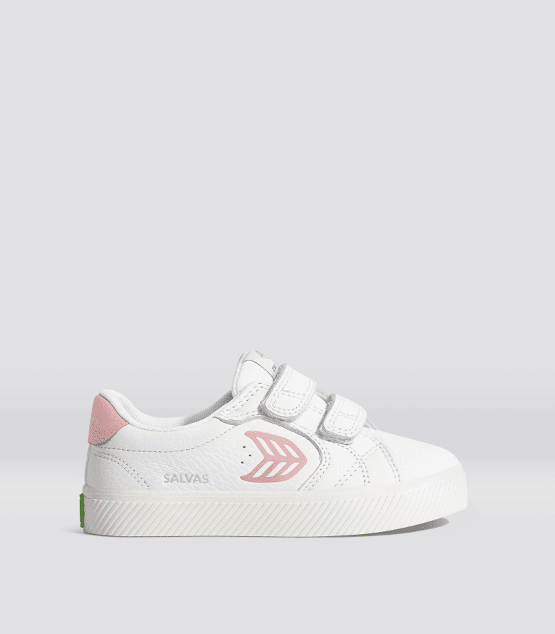 salvas kids white premium leather rose sneaker.side view