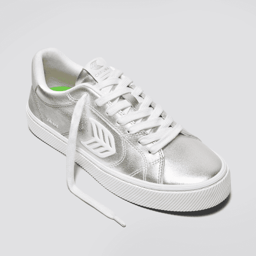 salvas metallic silver leather sneaker.fb feed