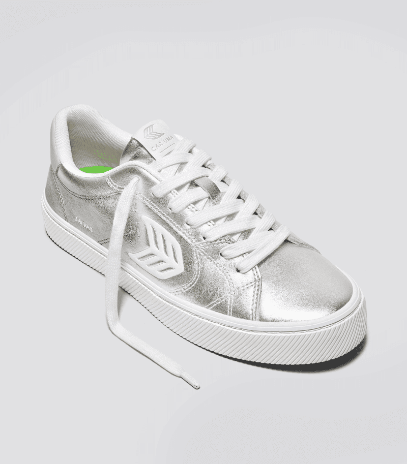 salvas metallic silver leather sneaker.fb feed