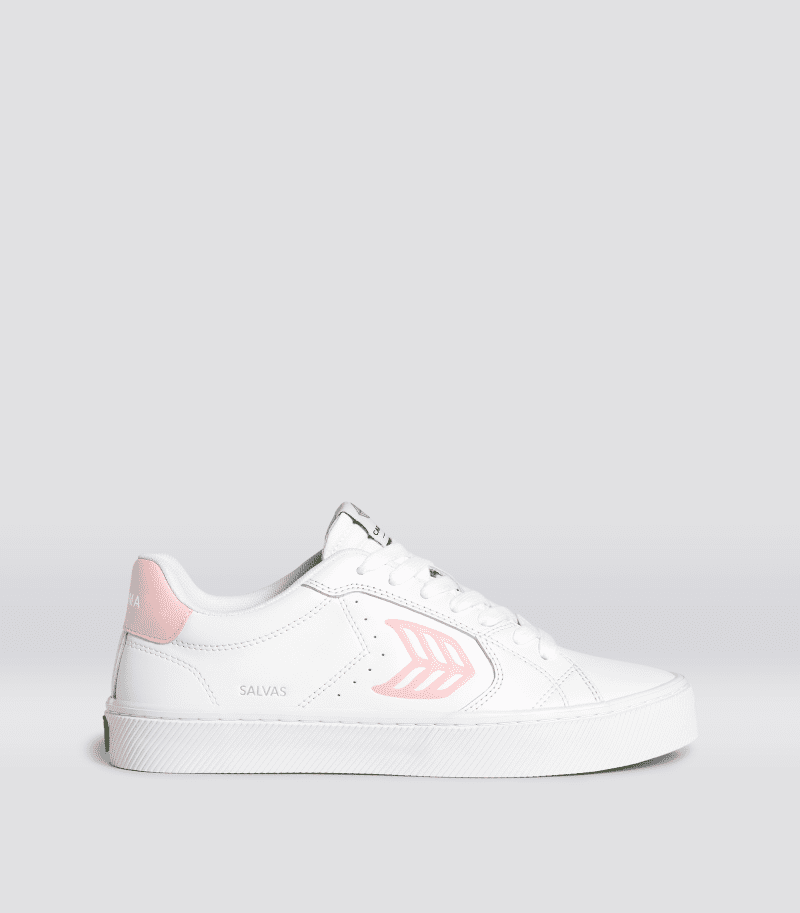 salvas white leather rose logo sneaker.side view dcf2d47f 63c8 4c33 beb7 8882d68420b9