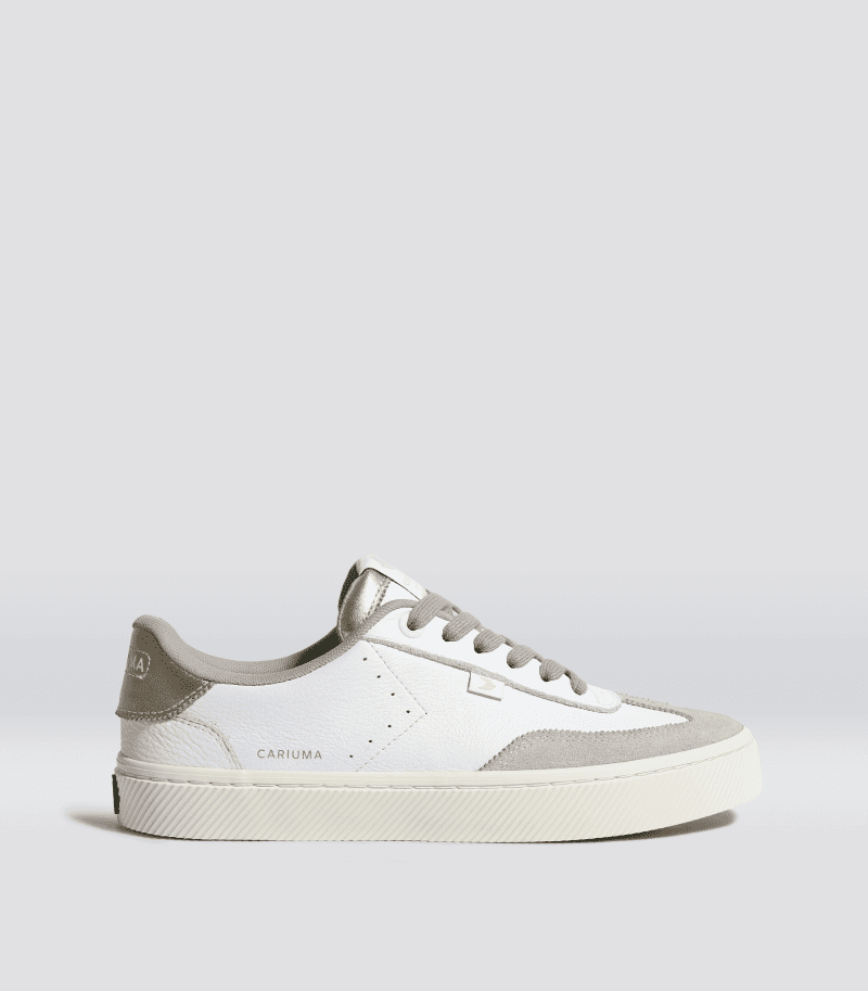 toca white leather suede off white vintage metallic gold.side view