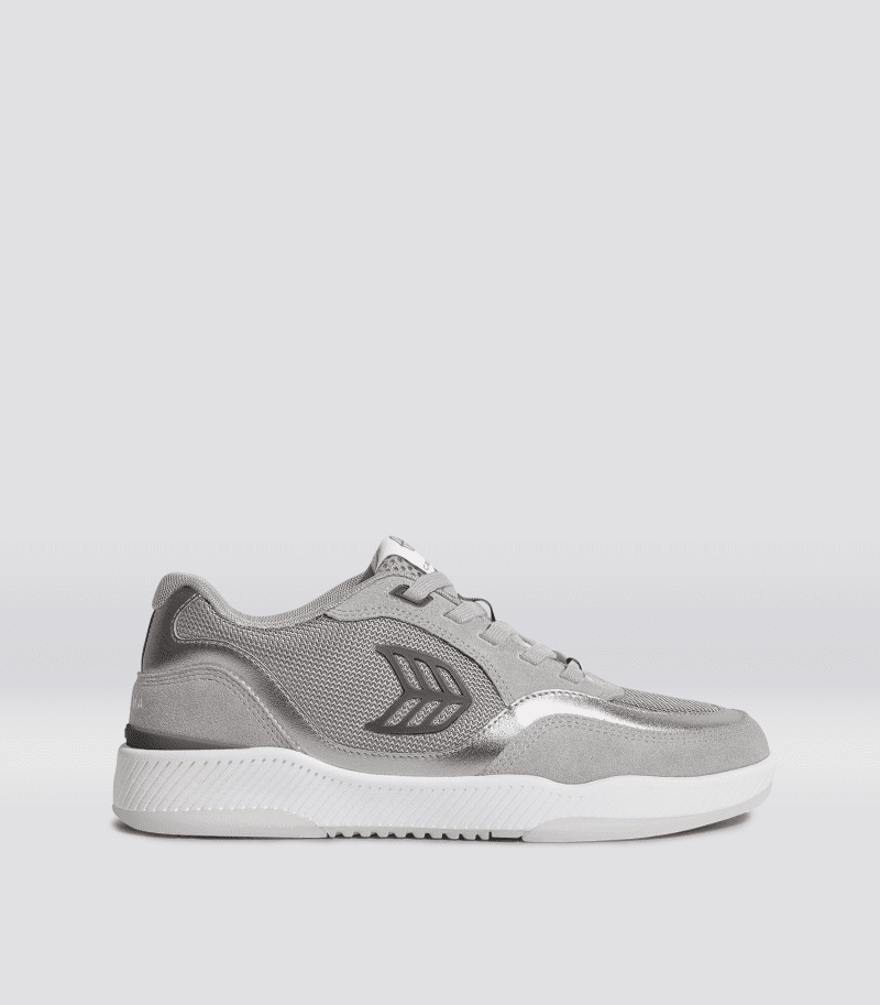 uba charcoal grey suede and mesh metallic silver and light grey.side view